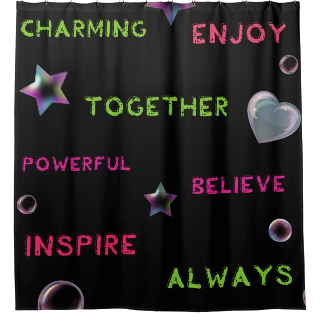 Motivational Words and Neon Shapes Shower Curtain (Front)