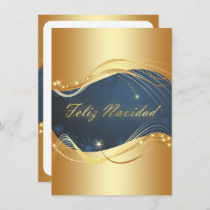 Motivo dorado de Navidad con fondo azul Holiday Card