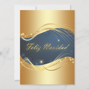 Motivo dorado de Navidad con fondo azul Holiday Card