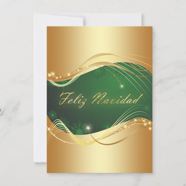 Motivo dorado de Navidad con fondo verde Holiday Card (Front)