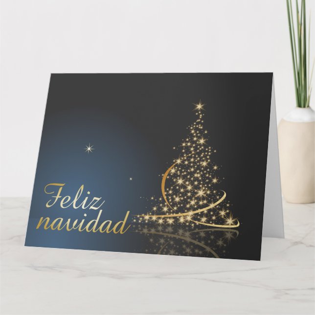 Motivo navideño azul con dorado árbol de navidad. card (Front)