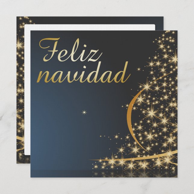 Motivo navideño azul con dorado árbol de navidad. invitation (Front/Back)