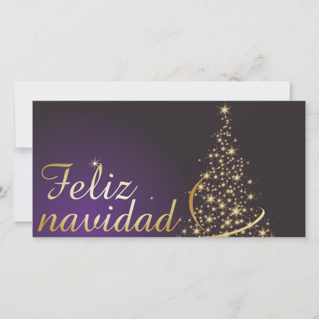 Motivo navideño morado oscuro con dorado árbol de thank you card (Front)