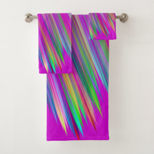 Motley abstract stripes on fuchsia color bath towel set