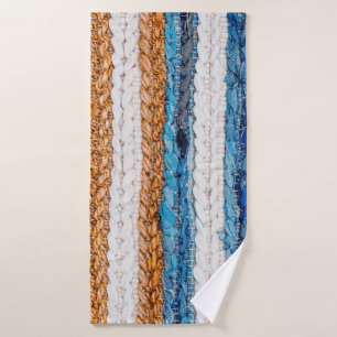 Motley Patchwork rug from denim jeans fabric, top  Bath Towel