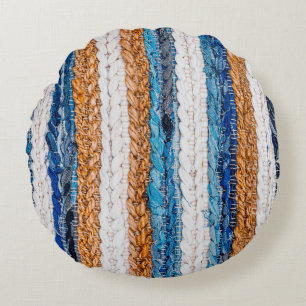 Motley Patchwork rug from denim jeans fabric, top Round Cushion