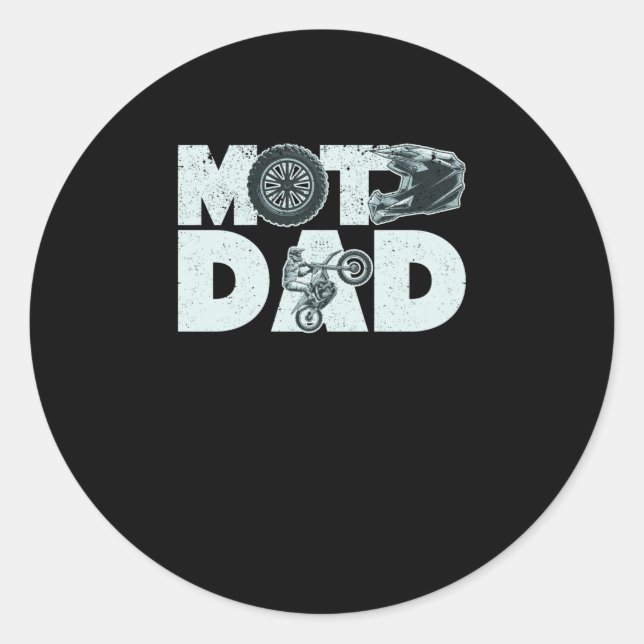 Moto Dad Funny Dirt Bike Motocross Daddy Father's Classic Round Sticker (Front)