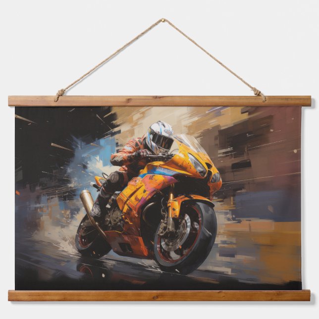Moto Race Action Sport Painting Abstract Art Decor Hanging Tapestry (Front)