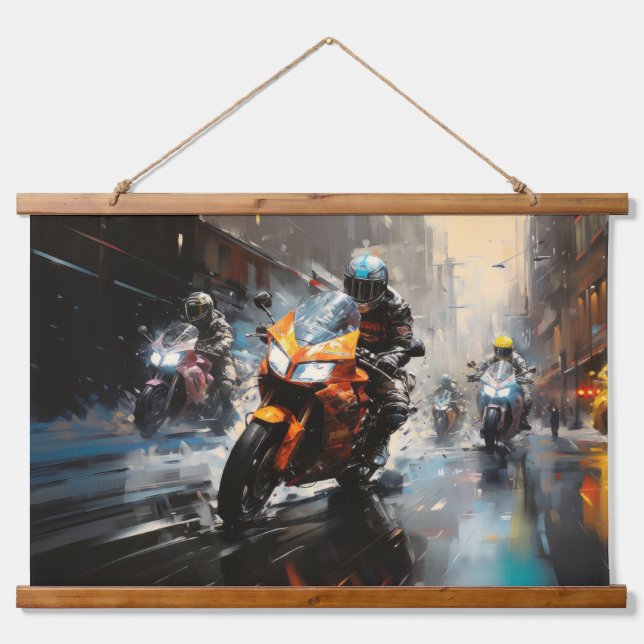 Moto Race Action Sport Painting Abstract Art Decor Hanging Tapestry (Front)