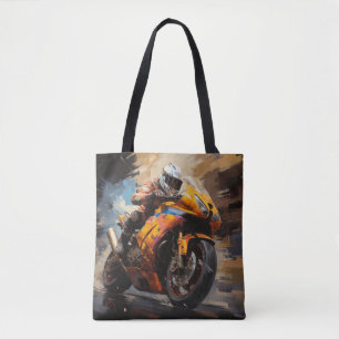 Moto Race Action Sport Painting Abstract Art Decor Tote Bag