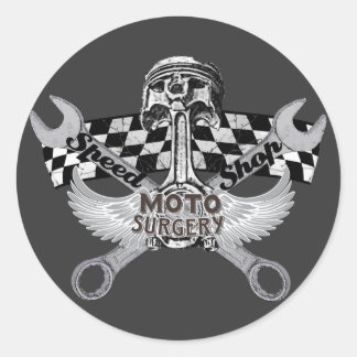 Moto speed shop classic round sticker