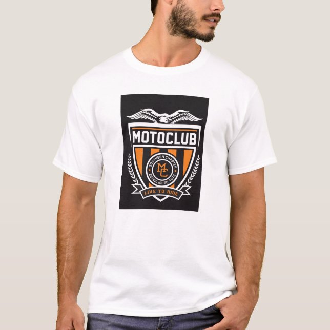 MotoClub Orange Black Ride Badge Tee (Front)
