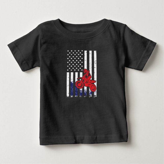 Motocross American Flag Dirt Bike Baby T-Shirt (Front)