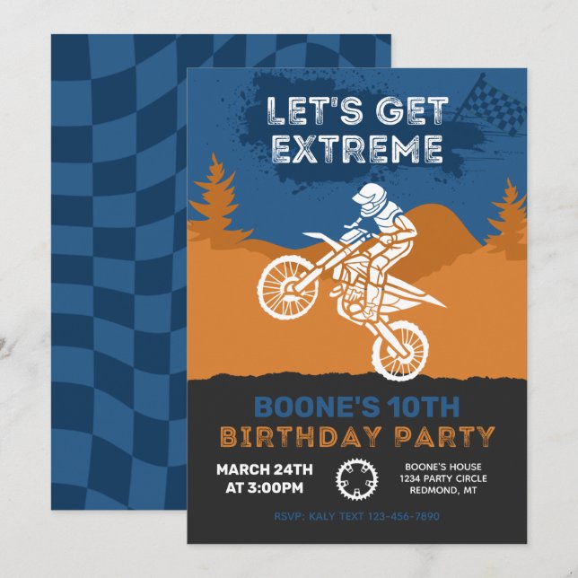Motocross Birthday Invitation | Dirt Bike Invite (Front/Back)