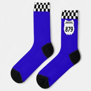 Motocross Custom Dirt Bike Number Plate on Blue Socks