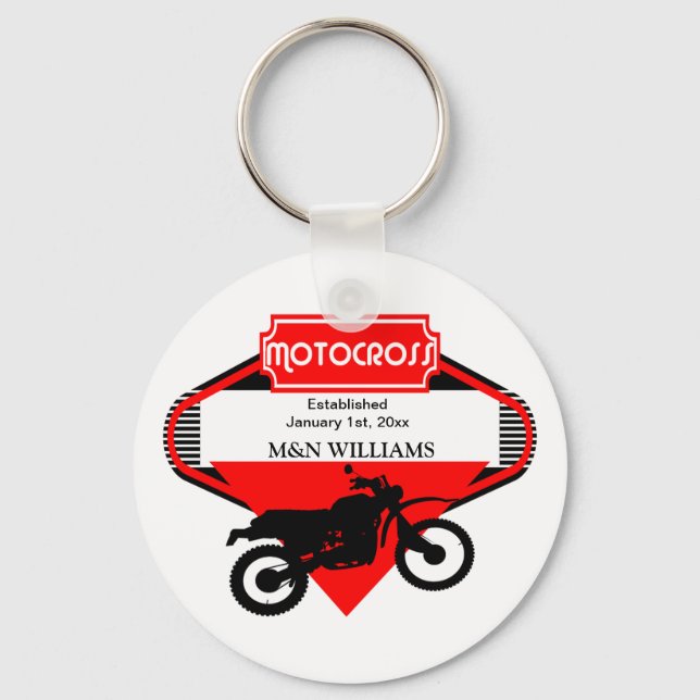 Motocross Dirt Bike Black Red Customise Logo Key Ring (Front)