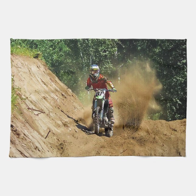 Motocross Dirt-Bike Champion Race Tea Towel (Horizontal)