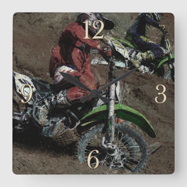 Motocross Dirt-Bike Champion Racer Square Wall Clock (Front)