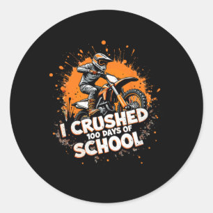 Motocross Dirt Bike Kids Youth I Crushed 100 Days  Classic Round Sticker