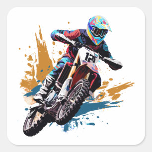 Motocross Dirt Bike MX Racing Bike Rider Square Sticker