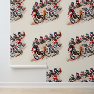 Motocross Dirt Bike Racers Seamless Pattern Wallpaper