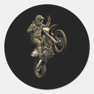 Motocross dirt bike racing camo offroad rider boys classic round sticker