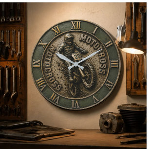 Motocross Dirt Bike Racing Off Road Motorcycle Large Clock