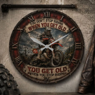 Motocross Dirt Bike Rider Vintage Off-Road Garage  Large Clock