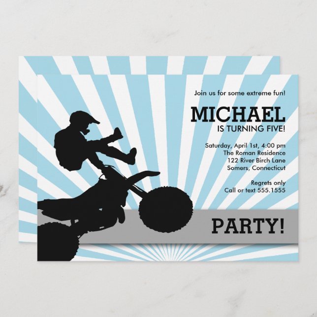 Motocross Dirtbike Invitation, Blue Invitation (Front/Back)