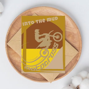 Motocross dirtbike moto-x into the mud postcard