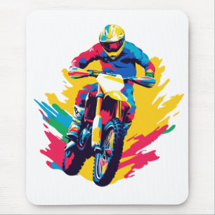 Motocross Illustration Watercolour Art Painting Mouse Pad