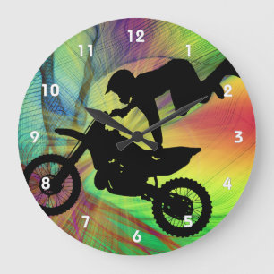 Motocross in Psychedelic Spider Web Large Clock