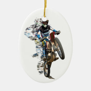 Motocross in the Desert with Flying Pieces Ceramic Tree Decoration