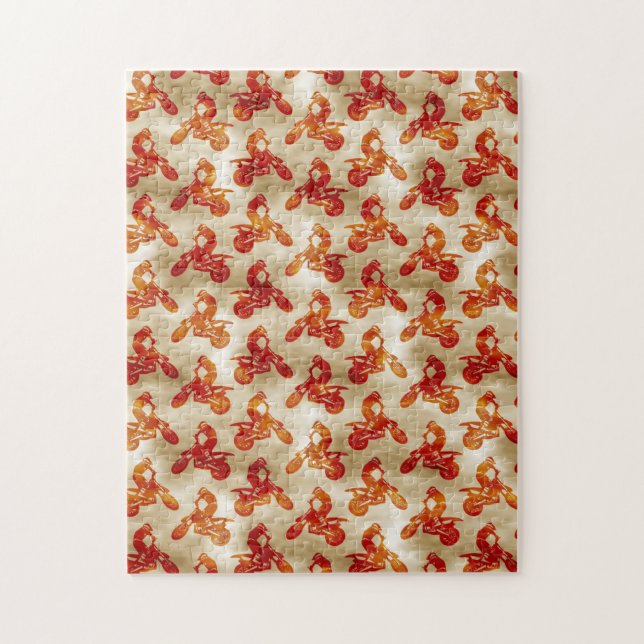 Motocross Love Motorcycle Pattern Biker Orange Jigsaw Puzzle (Vertical)
