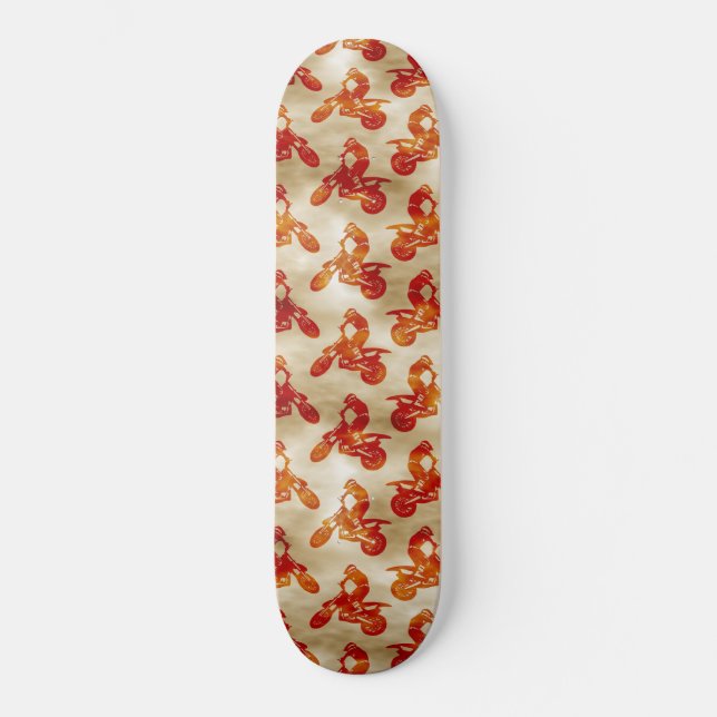 Motocross Love Motorcycle Pattern Biker Orange Skateboard (Front)