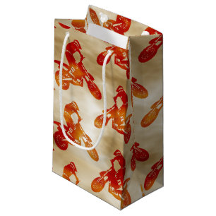Motocross Love Motorcycle Pattern Biker Orange Small Gift Bag