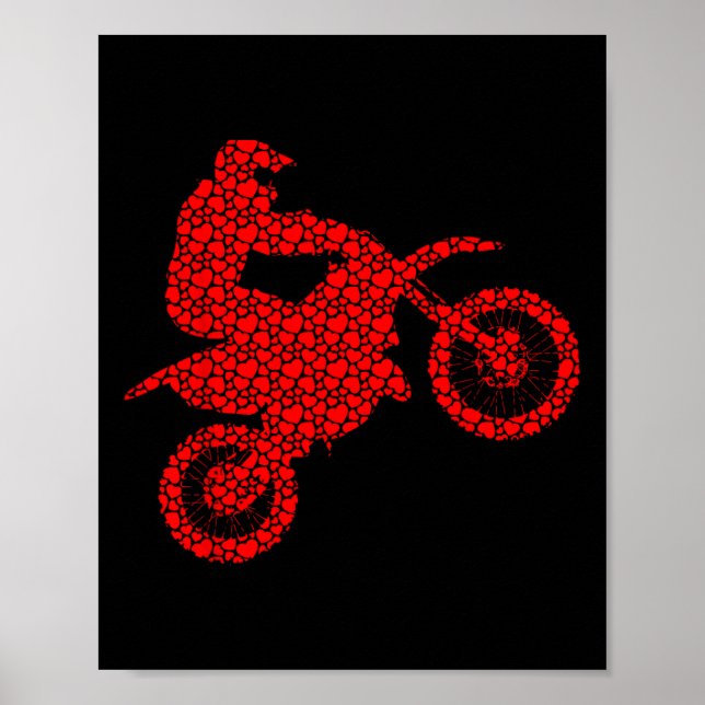 Motocross Lovers Valentine Hearts Love Dirt Bike S Poster (Front)