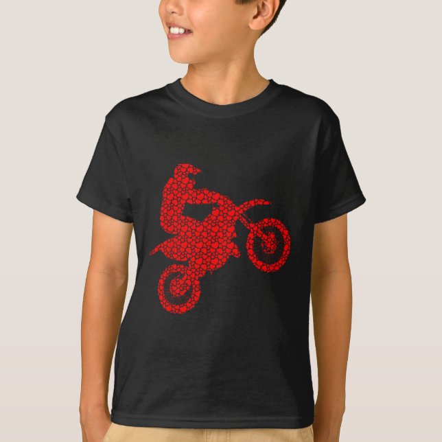 Motocross Lovers Valentine Hearts Love Dirt Bike S T-Shirt (Front)