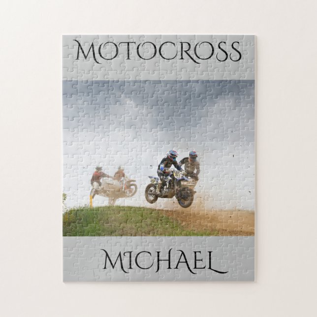 Motocross puzzle with personalized name. (Vertical)