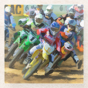 Motocross Race Graphic Art Glass Coaster