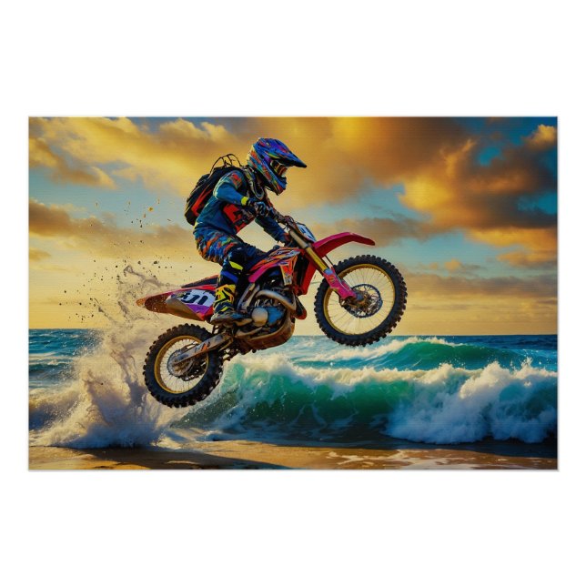 Motocross Racer at Beach Race II Poster (Front)