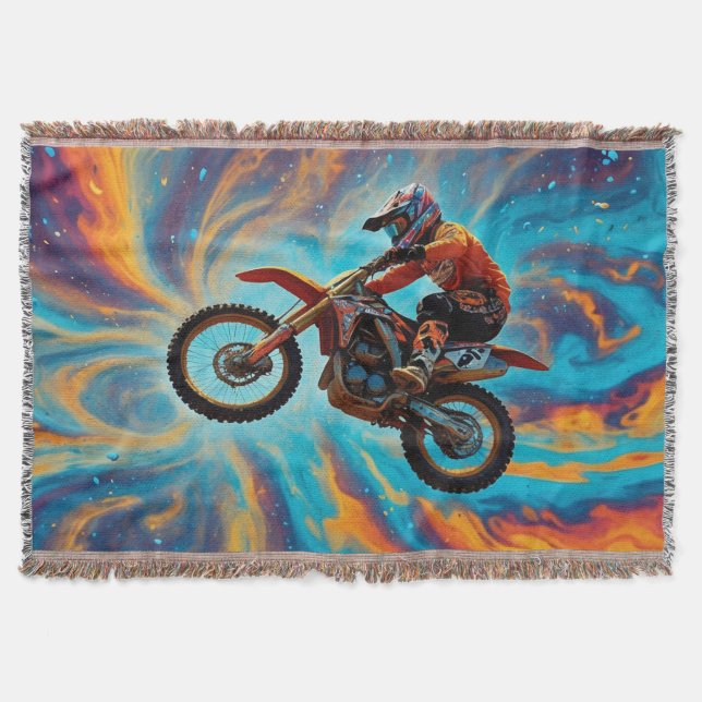 Motocross Rider and Dreamscape Throw Blanket (Front)