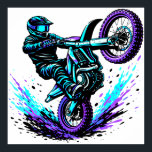 Motocross Rider Doing Wheelie in Vibrant Motion  Poster<br><div class="desc">Celebrate the thrill of motocross with this energetic design featuring a dirt bike rider performing a wheelie in vibrant motion. The dynamic colors and sense of movement capture the excitement, speed, and adrenaline of extreme motocross riding. Perfect for motocross racers, dirt bike enthusiasts, and fans of off-road motorsports, this bold...</div>