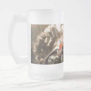 Motocross Rider Frosted Glass Beer Mug