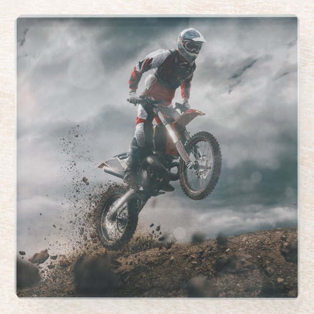 motocross rider glass coaster (Front)