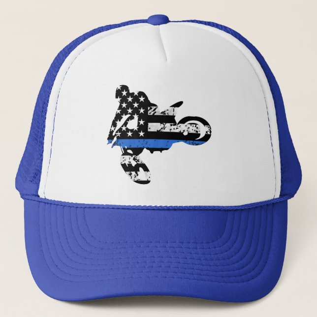 motocross rider motorcycle cop thin blue line truc trucker hat (Front)