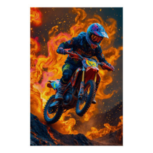 Motocross Rider on a Volcano Poster