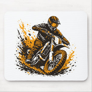 Motocross Rider Power Sliding Through Mud Mouse Pad