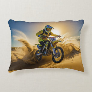 Motocross Rider Riding in the Dunes Decorative Cushion