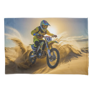 Motocross Rider Riding in the Dunes Pillowcase